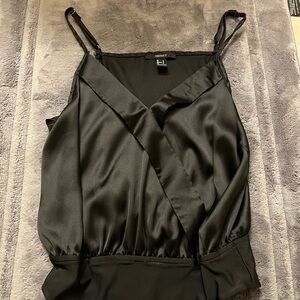 Forever 21 Black Satin Wrap Bodysuit